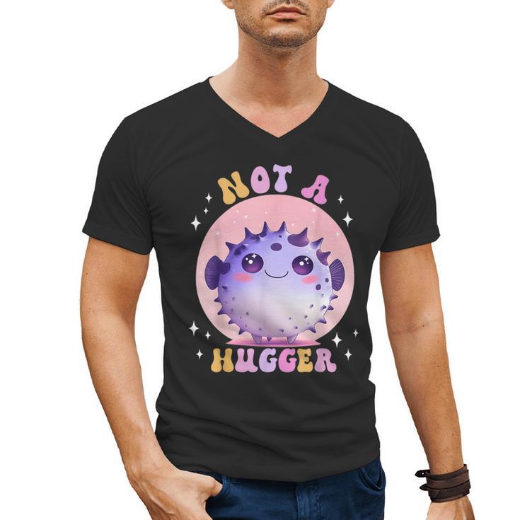 Not a Hugger Cute Pufferfish Autism Awareness Introverts Men's V-Neck T-Shirt