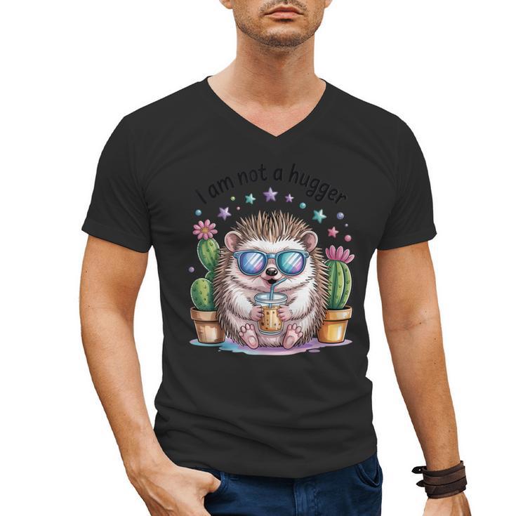 I Am Not a Hugger Introvert Hedgehog With Cactus Men's V-Neck T-Shirt