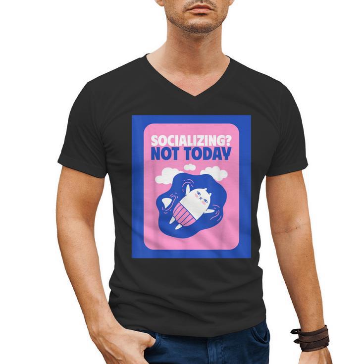Not Today Cool Fun Cute Introvert Cat Character Men's V-Neck T-Shirt