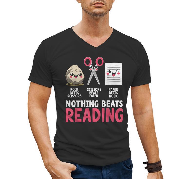 Nothing Beats Reading Rock Paper Scissors Book Lover Library Men's V-Neck T-Shirt