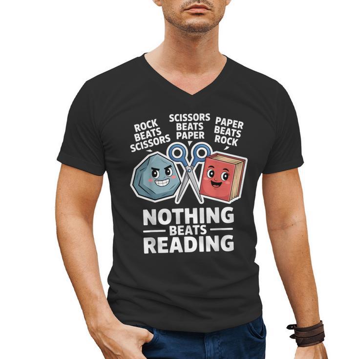 Nothing Beats Reading Rock Paper Scissors Book Lover Men's V-Neck T-Shirt