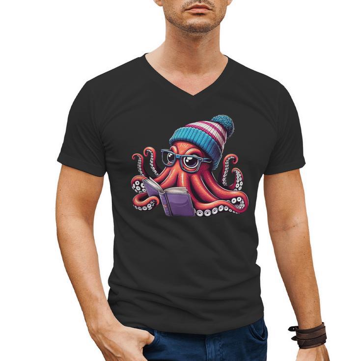 Octopus Reading Book Kraken Book Lover Men's V-Neck T-Shirt