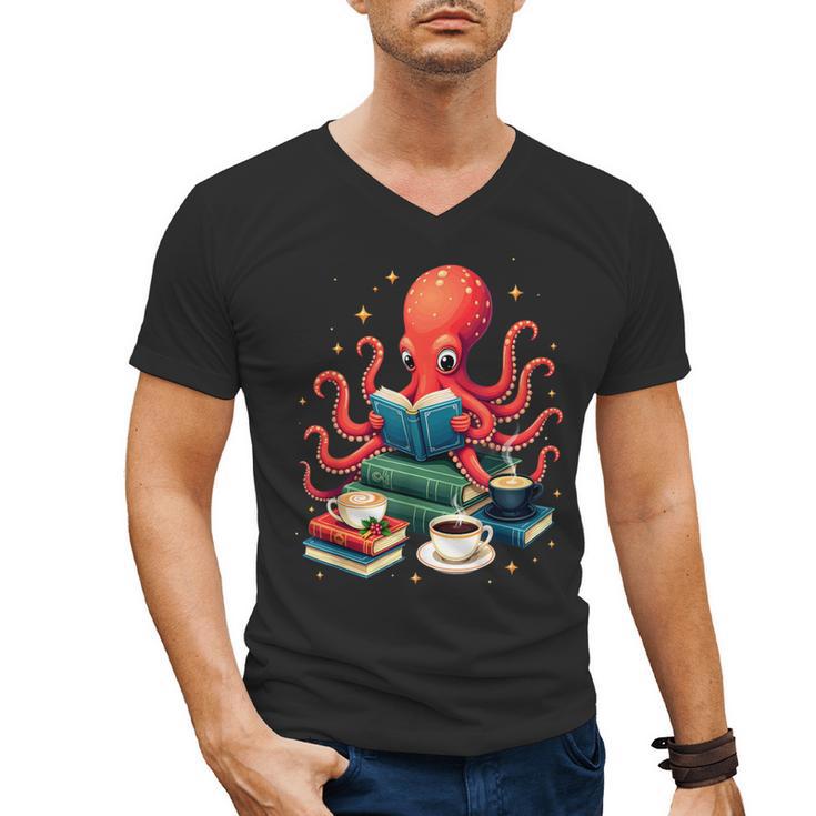 Octopus Reading Books Tea Coffee Men's V-Neck T-Shirt