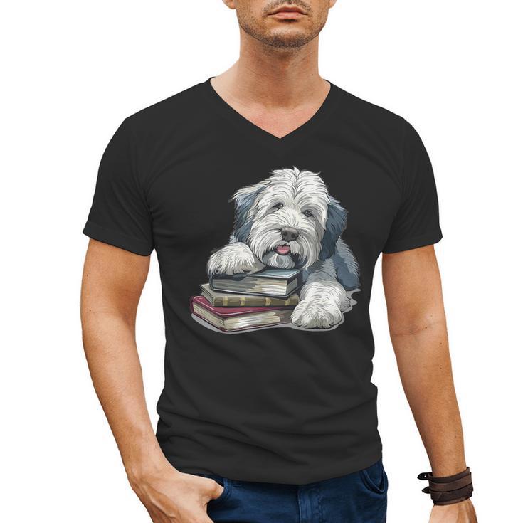 Old English Sheepdog Books Reading Dog Breed Graphic Men's V-Neck T-Shirt