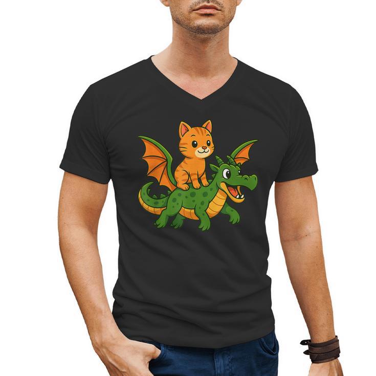 Orange Cat Dragon Riding Animal Lover Mom Dad Kids Men's V-Neck T-Shirt