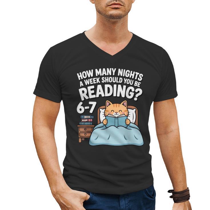 Orange Cat Reading Book 67 Six Seven Meme Men's V-Neck T-Shirt