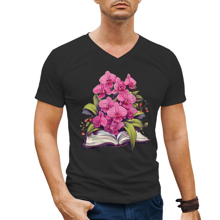 Orchids Flowers Book Floral Men's V-Neck T-Shirt