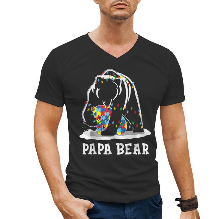 Papa Bear Autism Awareness Autism Matching Family Dad Men's V-Neck T-Shirt