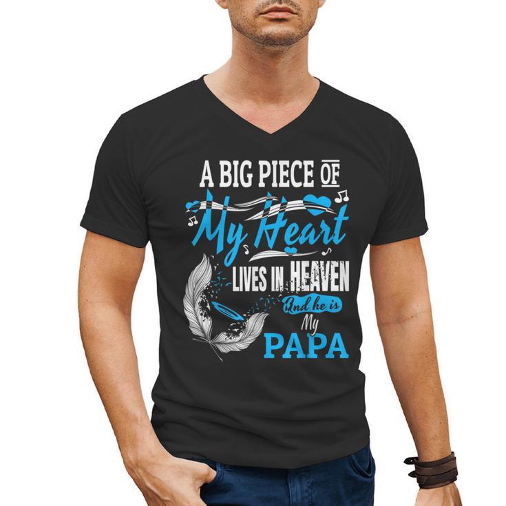 My Papa Lives In Heaven Shirt Memorial Day Papa Dad Grandpa Men's V-Neck T-Shirt