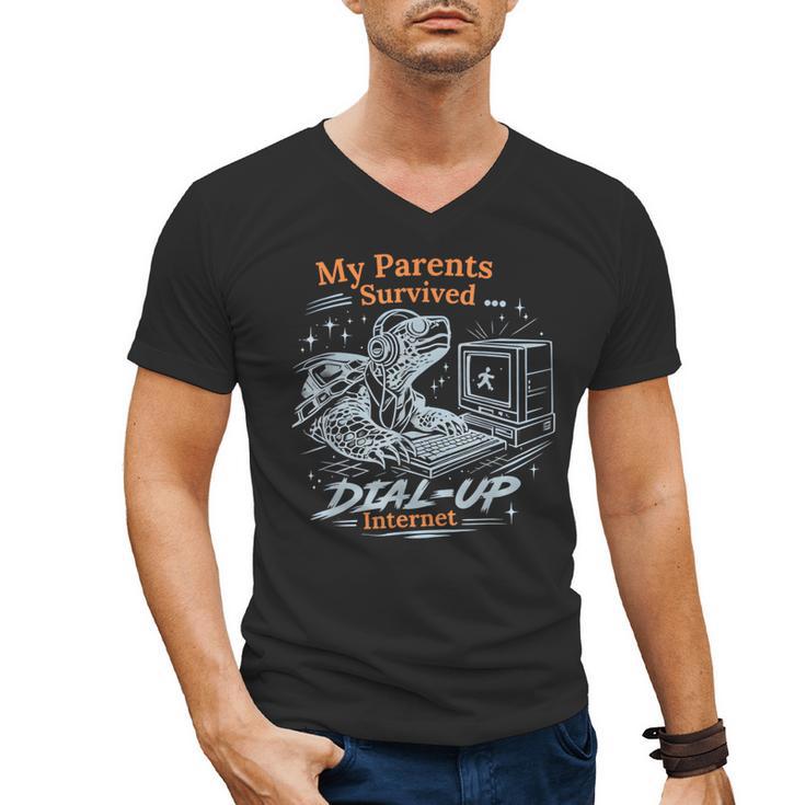 My Parents Survived Dial Up Internet Nostalgia Turtle Men's V-Neck T-Shirt