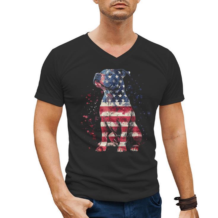 Patriotic Pitbull American Flag 4th Of July Dog Pitbull Dad Men's V-Neck T-Shirt