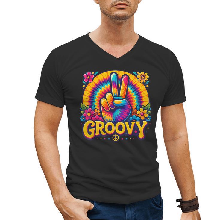 Peace Sign Groovy Vibes Costume Nostalgia Tie Dye Fashion Men's V-Neck T-Shirt