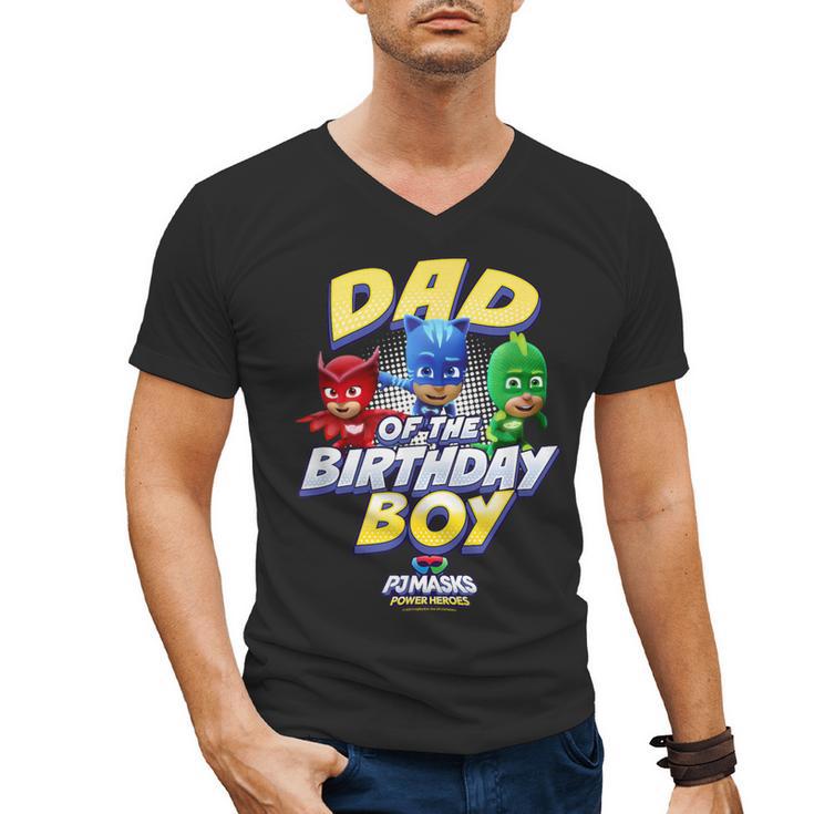 PJ Masks Group Shot Dad Of The Birthday Boy Logo Men's V-Neck T-Shirt