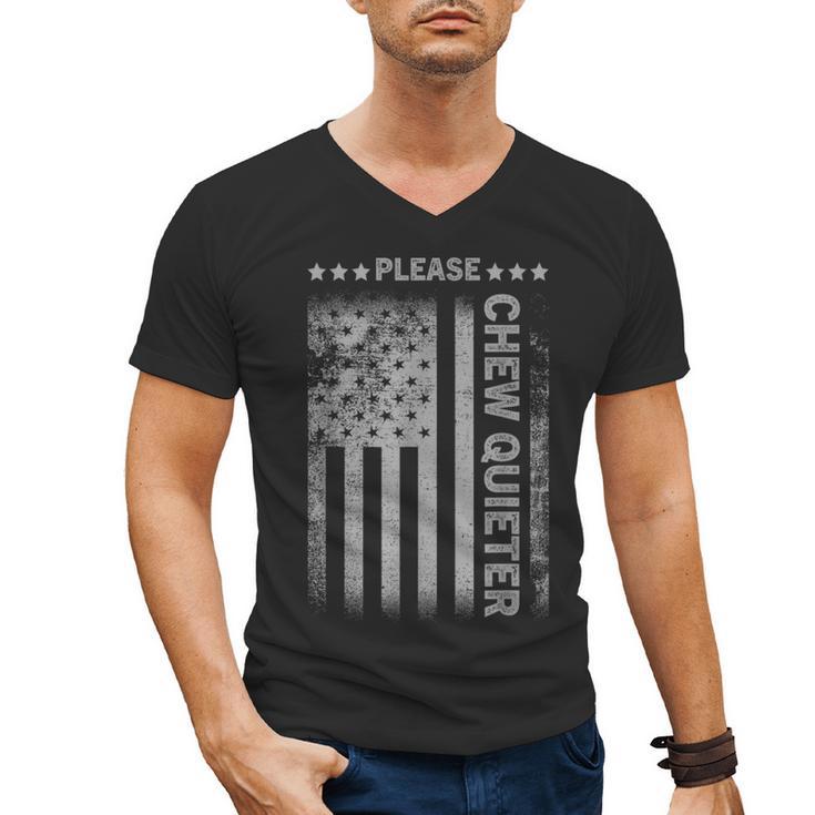 Please Chew Quieter Introvert USA Flag Vintage Men's V-Neck T-Shirt