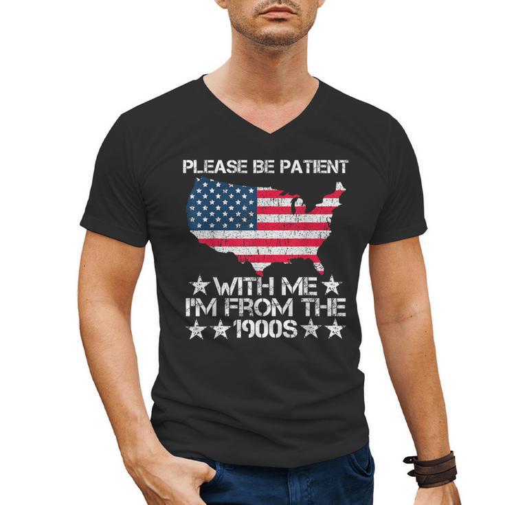 Please Be Patient With Me I'm From The 1900s American Flag Men's V-Neck T-Shirt