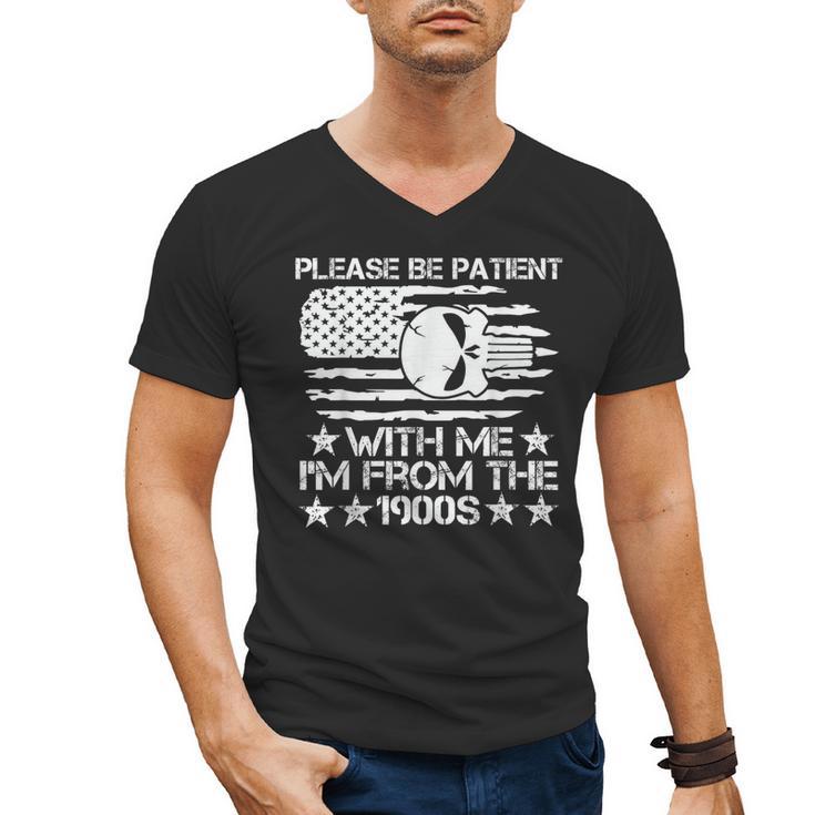Please Be Patient With Me I'm From The 1900s USA Flag Skull Men's V-Neck T-Shirt