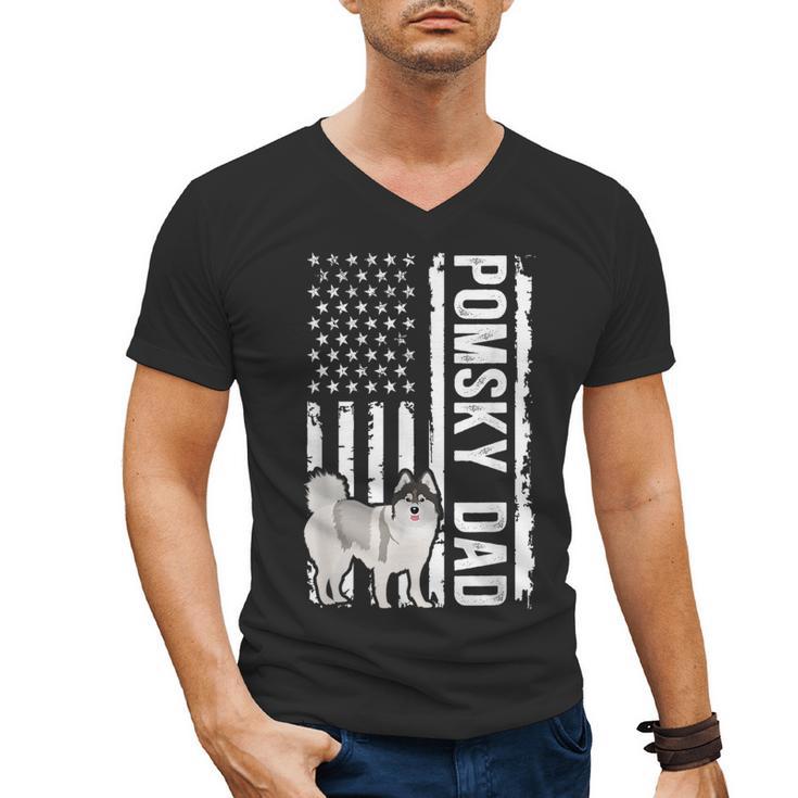 Pomsky Dad American Flag Pomsky Owner Pomsky Lover Men's V-Neck T-Shirt