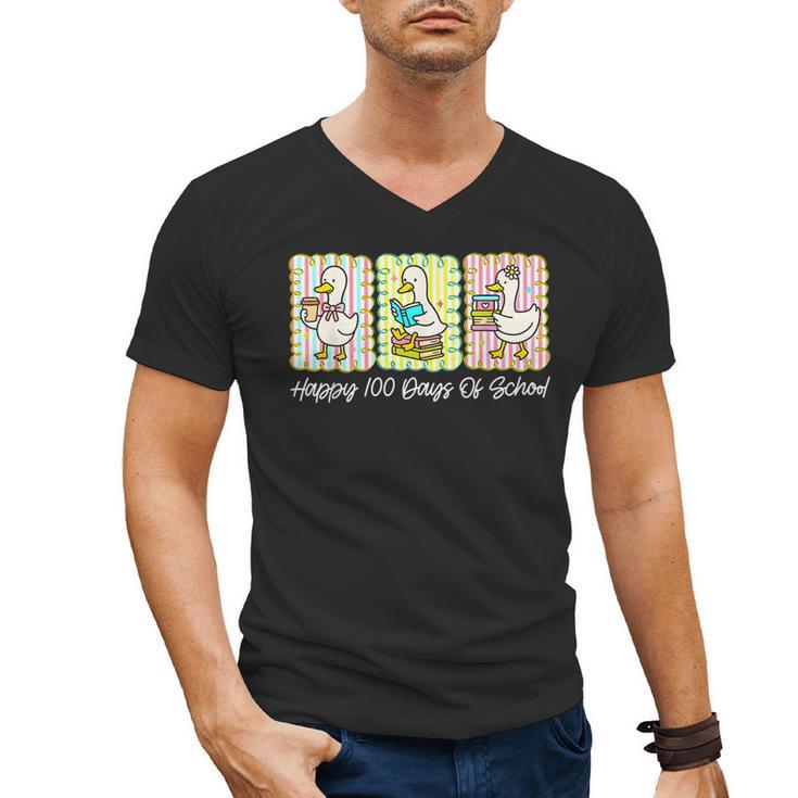 Preppy 100 Days Of School Goose Coffee Books Teacher Life Men's V-Neck T-Shirt