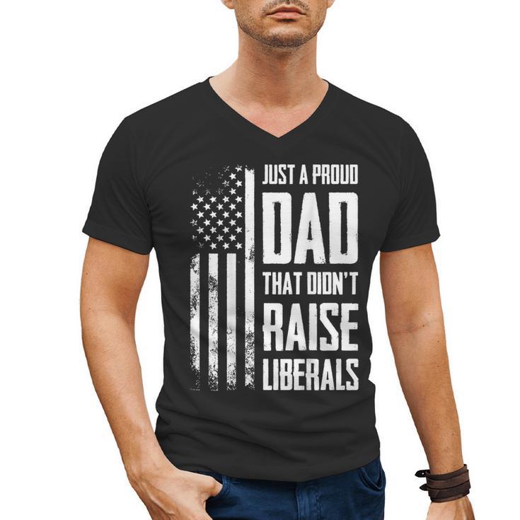 Proud Dad That Didn't Raise Liberals American Flag -ON BACK Women Men Men's V-Neck T-Shirt