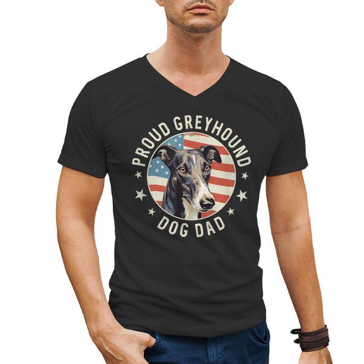 Proud Greyhound Dad American Flag Patriotic Greyhound Dad Men's V-Neck T-Shirt