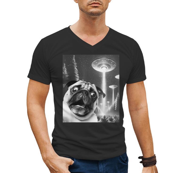 Pug Alien UFO Taking a Selfie Dog Mom Dad Men's V-Neck T-Shirt