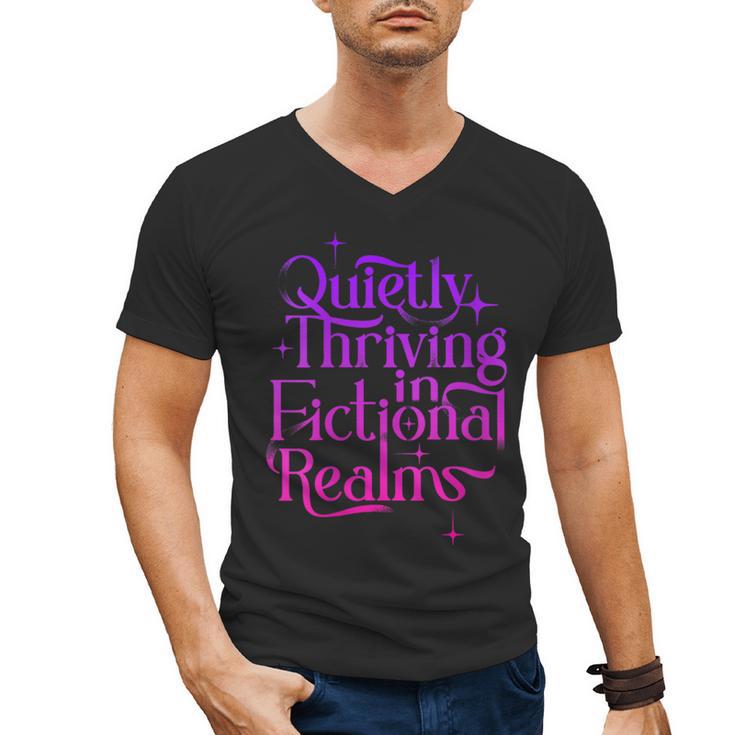 Quietly Thriving In Fictional Realms Book Lovers Men's V-Neck T-Shirt