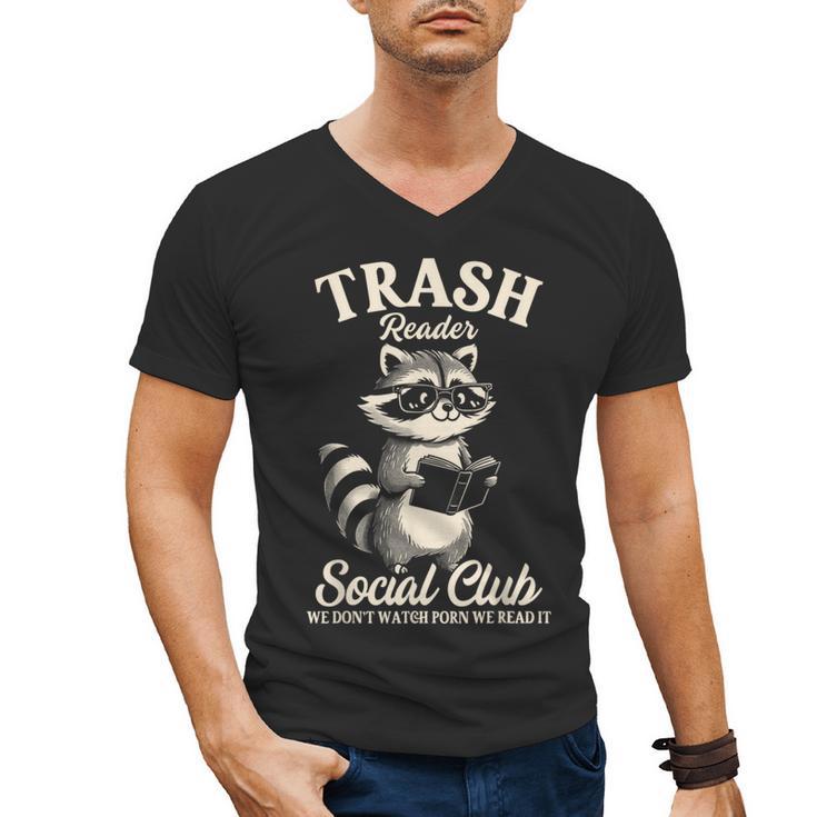 Raccoon Bookworm Readers Library Smut Reader Spicy Book Romance Rash Reader Social Club Men's V-Neck T-Shirt