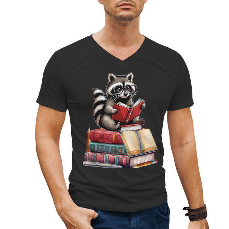 Raccoon Reading Books Matching Bookworm Readers Librarian Men's V-Neck T-Shirt