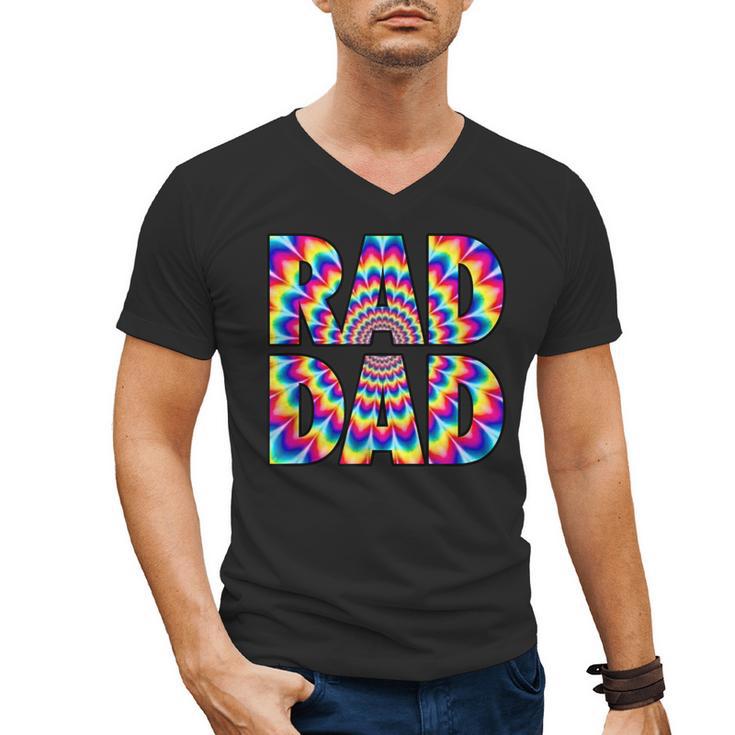Rad Dad Trippy Hippie Tie-Dye Rainbow 70s Vibes Novelty Men's V-Neck T-Shirt