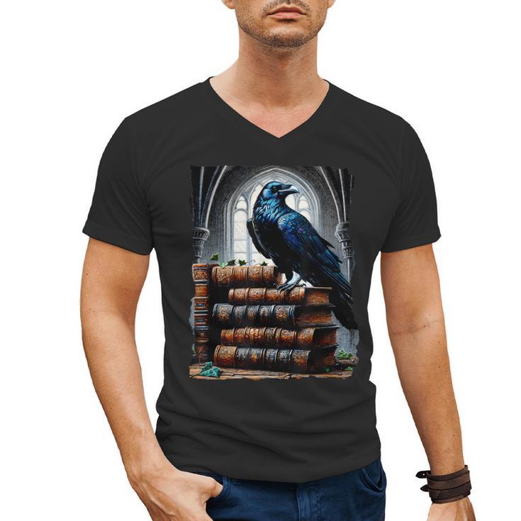 Raven On A Stack Of Books Wisdom Of Odin Men's V-Neck T-Shirt
