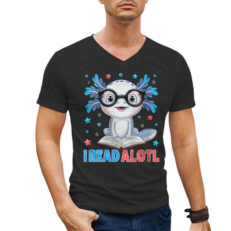I Read Alotl Cute Axolotl Reading Book Lover Men's V-Neck T-Shirt