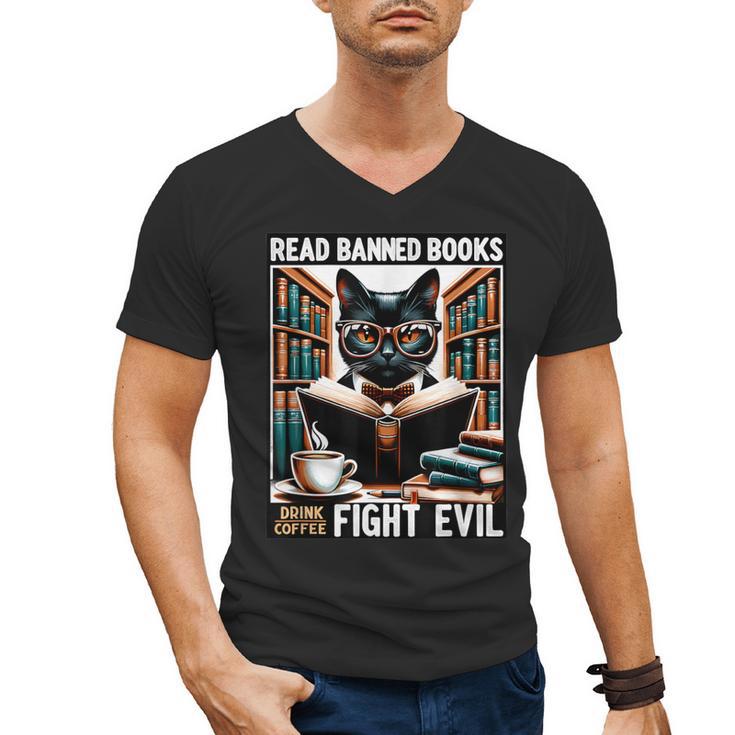 Read Banned Books Drink Coffee Fight Evil Book Reader Lovers Men's V-Neck T-Shirt