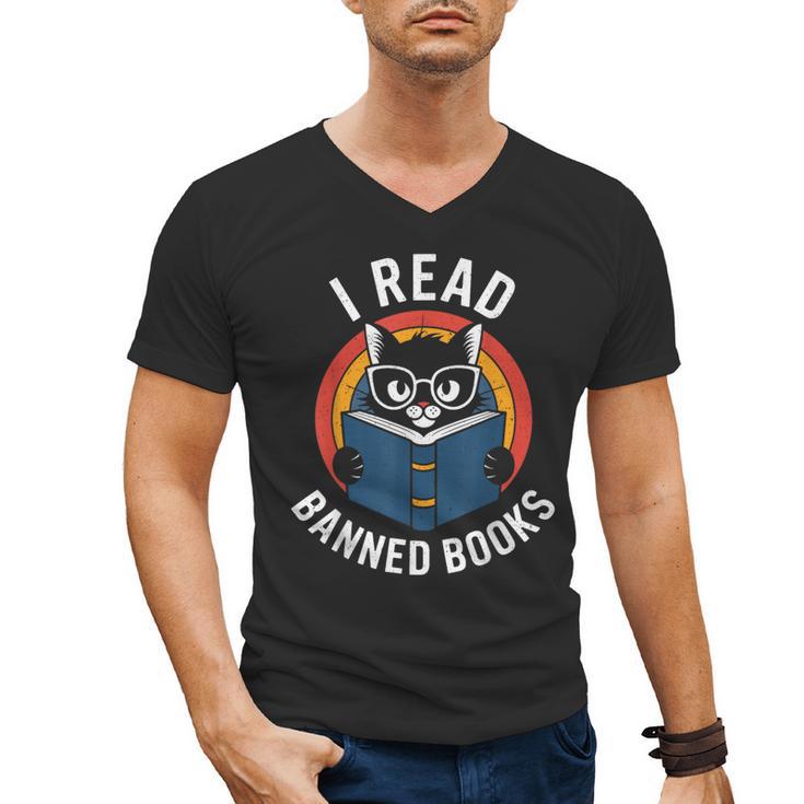 I Read Banned Books For Men Women Cat Banned Books Men's V-Neck T-Shirt