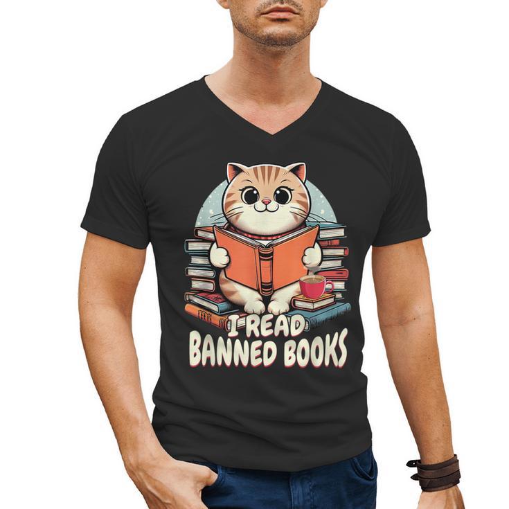 I Read Banned Books Shirt Cat Lover Bookworm Reader Men Women Kids Men's V-Neck T-Shirt
