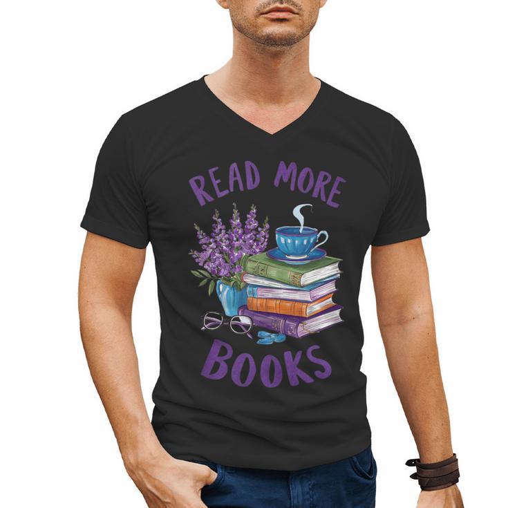 Read More Books Floral Book Reader Art Reading Lover Quote Men's V-Neck T-Shirt