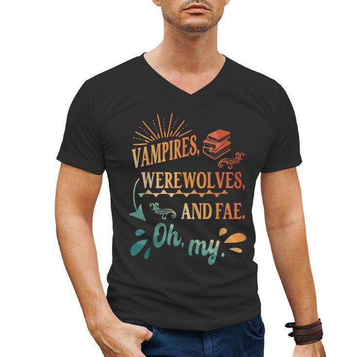 Readers Books Lovers BFF Books Club Paranormal Romance Reading Book Vampires Werewolves & Fae -Adults Short Sleeve Men's V-Neck T-Shirt