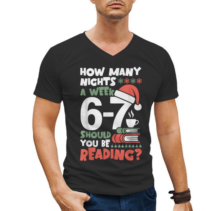 Reading 67 Meme English Teacher Christmas Book Lover Men's V-Neck T-Shirt