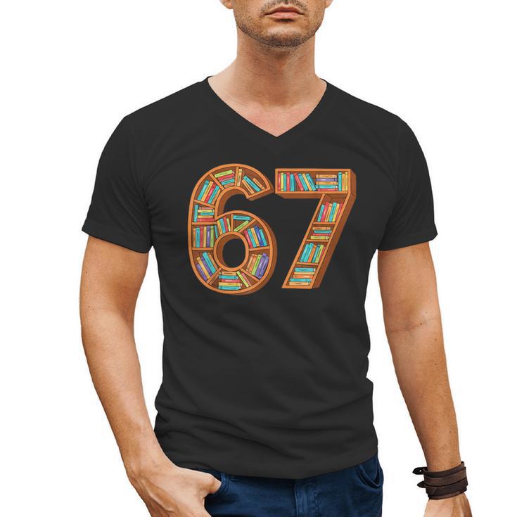 Reading 67 Six Seven Meme Teacher Book Lover Bookshelf Men's V-Neck T-Shirt