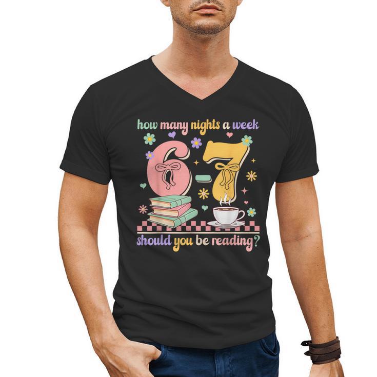 Reading 67 Teacher Six Seven Reading 6 7 Book Lover Men's V-Neck T-Shirt