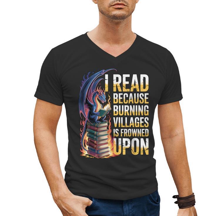 Reading Bookish Dragon Fantasy Men's V-Neck T-Shirt