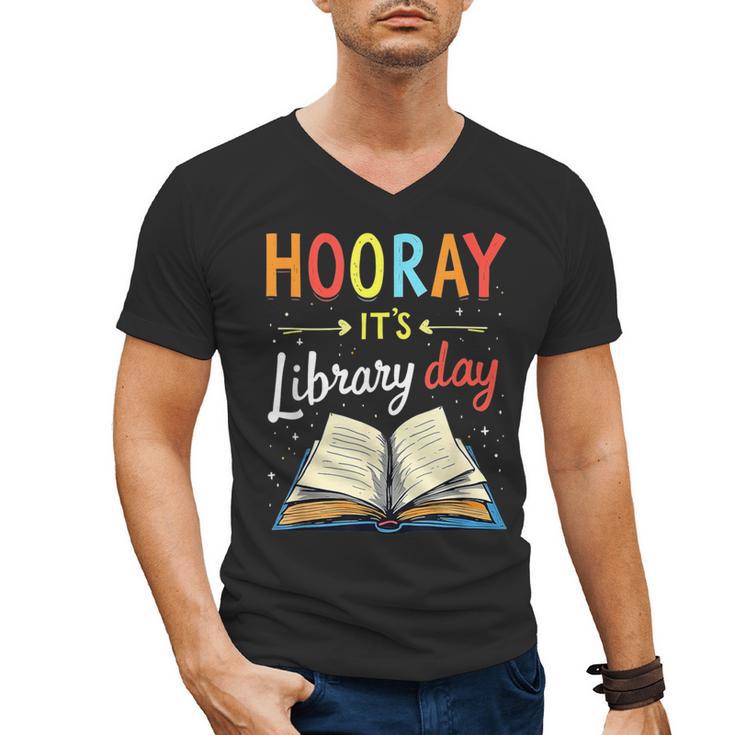 Reading Books Bibliophile Hooray It's Library Day Men's V-Neck T-Shirt