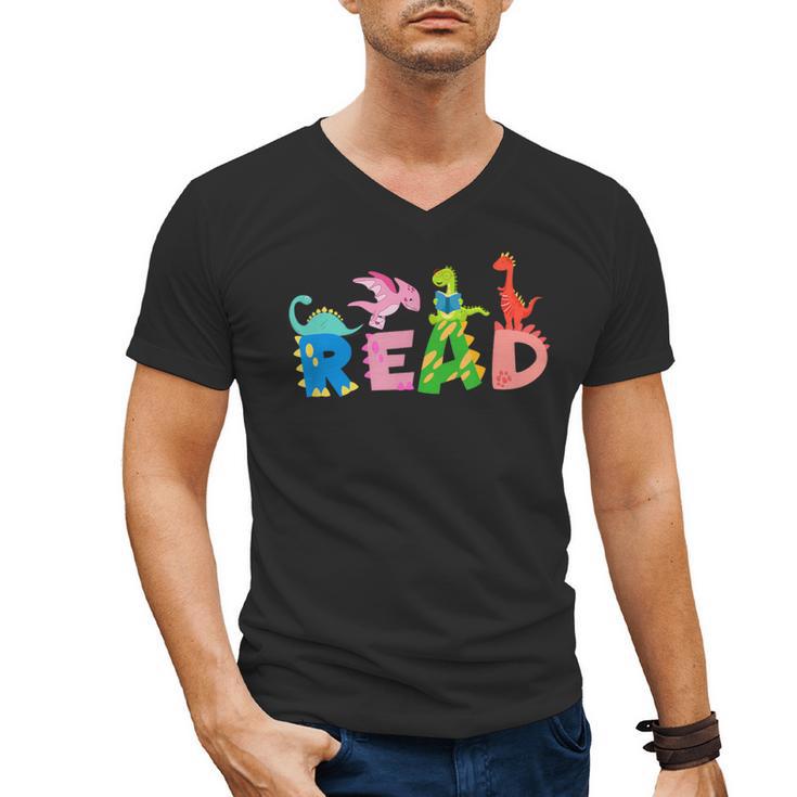 Reading Dinosaur T Rex Dino Book Lover Men's V-Neck T-Shirt