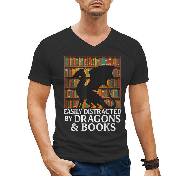 Reading Dragon Easily Distracted By Dragons And Books Men's V-Neck T-Shirt