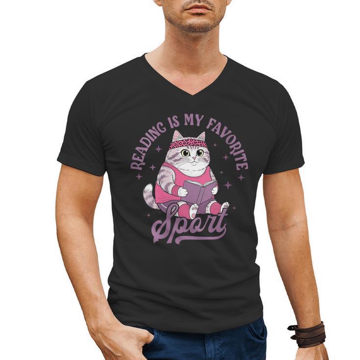 Reading Is My Favorite Sport Bookworm Cat Lover Book-Club Men's V-Neck T-Shirt
