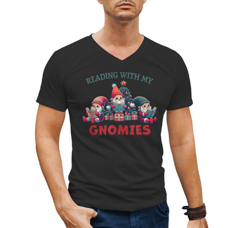 Reading With My Gnomies Reading Book Christmas Men's V-Neck T-Shirt