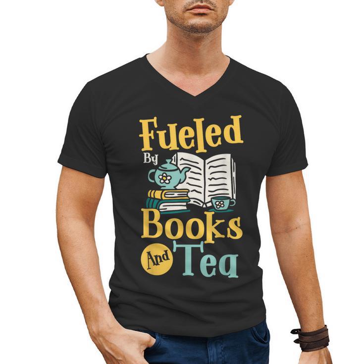 Reading Hobby Bookshelves Library Fueled By Books And Tea Men's V-Neck T-Shirt