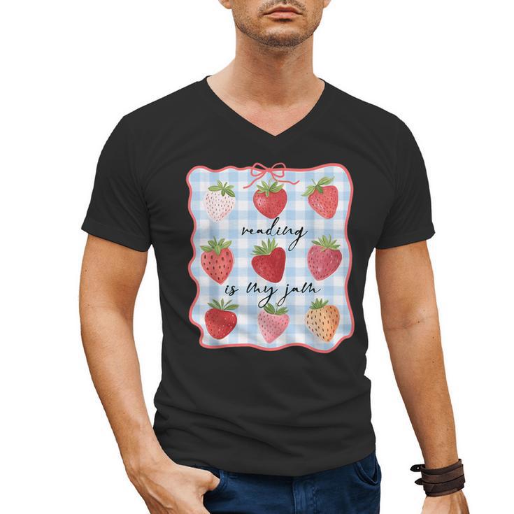 Reading Is My Jam Preppy Stawberry Bookworm Book Lover Nerd Men's V-Neck T-Shirt