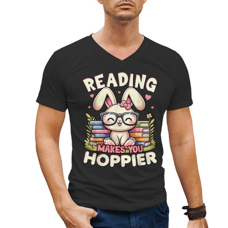 Reading Makes You Hoppier Bunny Book Fans Toddler Kid Men's V-Neck T-Shirt