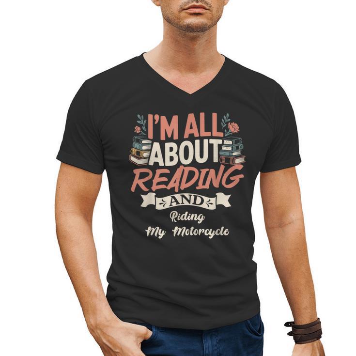 Reading And Motorcycle Life For Bikers Who Love Books Men's V-Neck T-Shirt