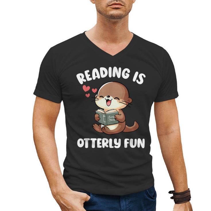 Reading Is Otterly Fun Otter Bookworm Book Lover Librarian Men's V-Neck T-Shirt